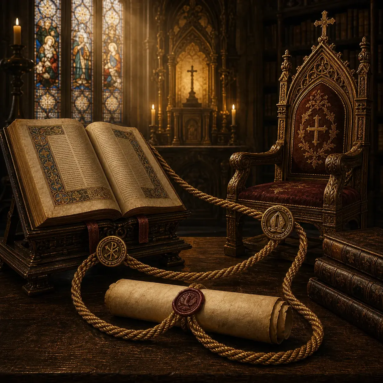 Illustration éditoriale de l'article « Bible, Tradition, Magistère : trois voix pour une même Parole »